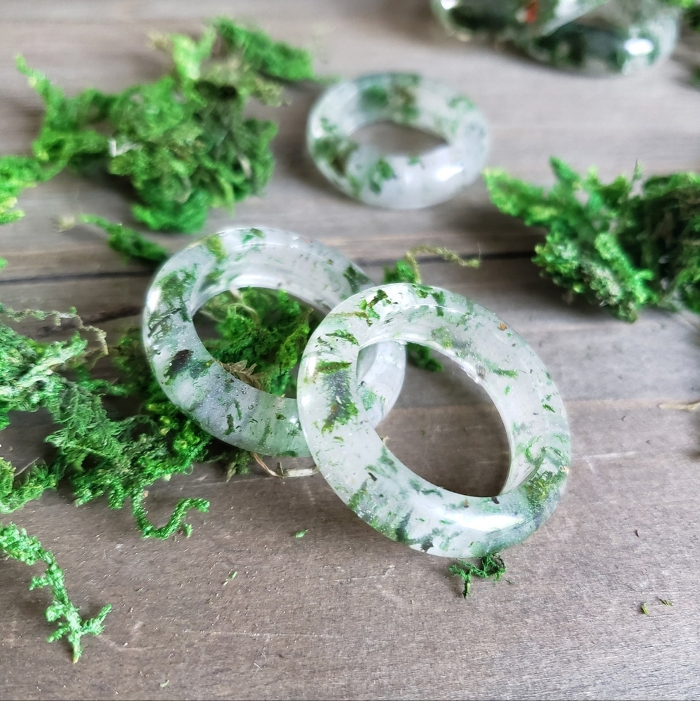 Moss Agate Resin Ring- Green Moss Resin Jewelry- Resin Rings- Dried Moss…